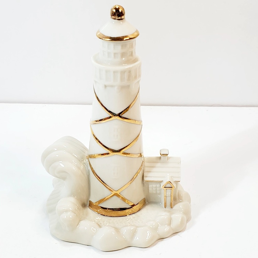 Vtg Lenox Lighthouse China Figurine Statue 5 " Cream w/ Gold Trim Handcrafted
